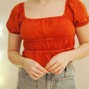 Orange Cropped Tie-Back Blouse